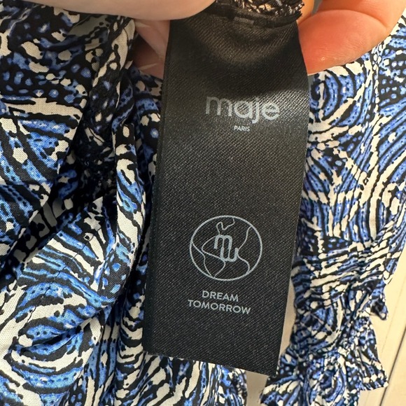 Maje Paris Blue Abstract Print Smocked Waist Mini Dress Size 40 - Picture 10 of 13
